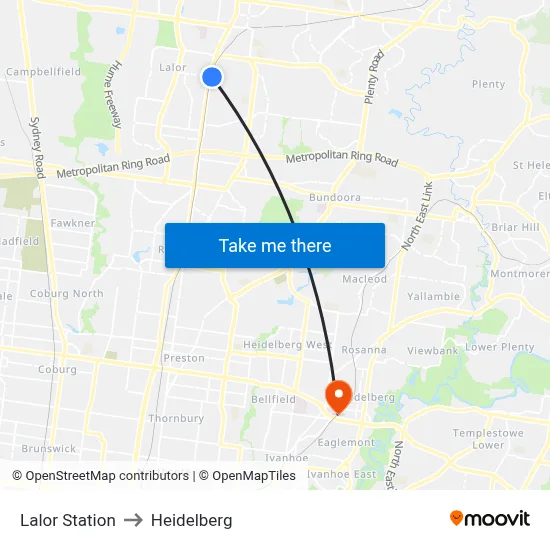 Lalor Station to Heidelberg map