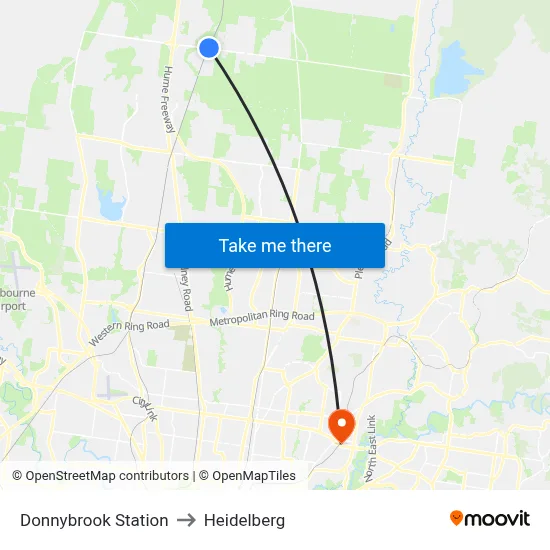 Donnybrook Station to Heidelberg map