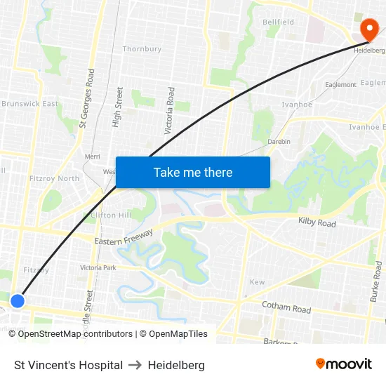 St Vincent's Hospital to Heidelberg map