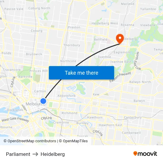 Parliament to Heidelberg map