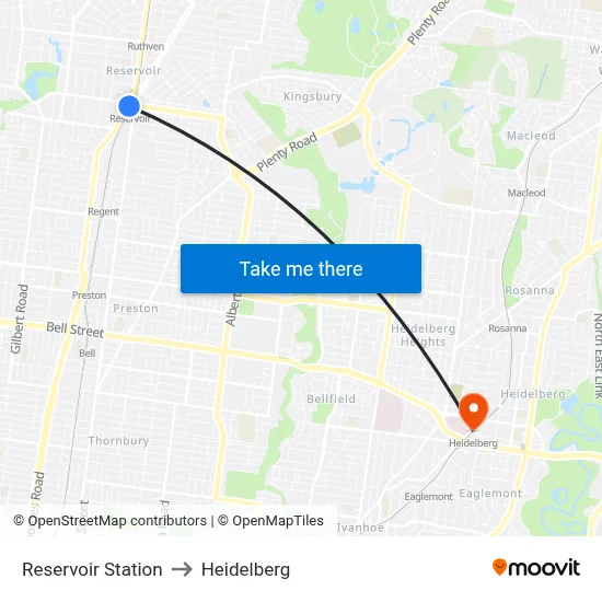 Reservoir Station to Heidelberg map