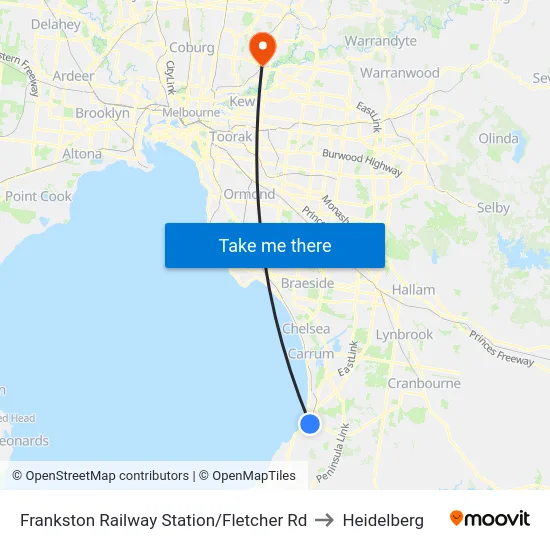 Frankston Railway Station/Fletcher Rd to Heidelberg map