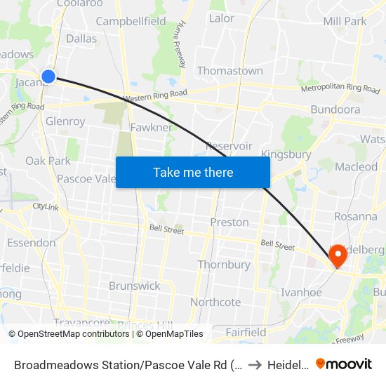 Broadmeadows Station/Pascoe Vale Rd (Broadmeadows) to Heidelberg map