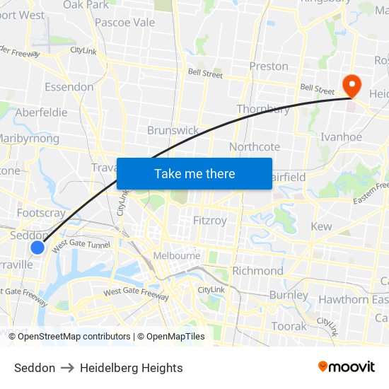 Seddon to Heidelberg Heights map
