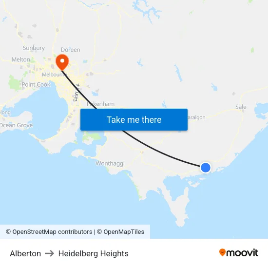 Alberton to Heidelberg Heights map