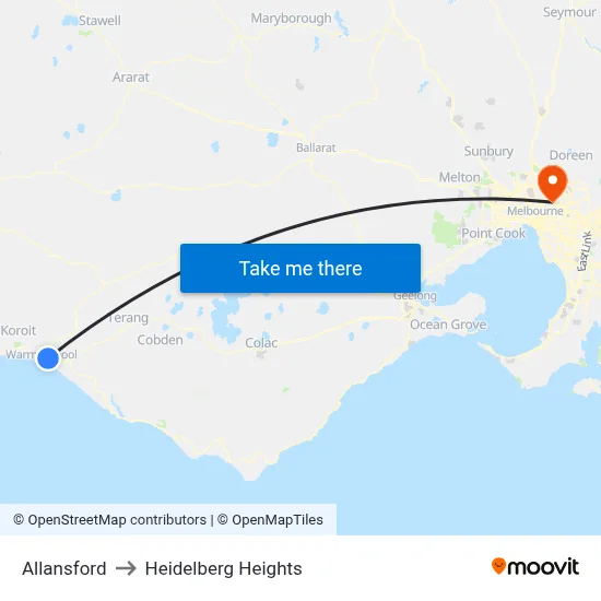 Allansford to Heidelberg Heights map