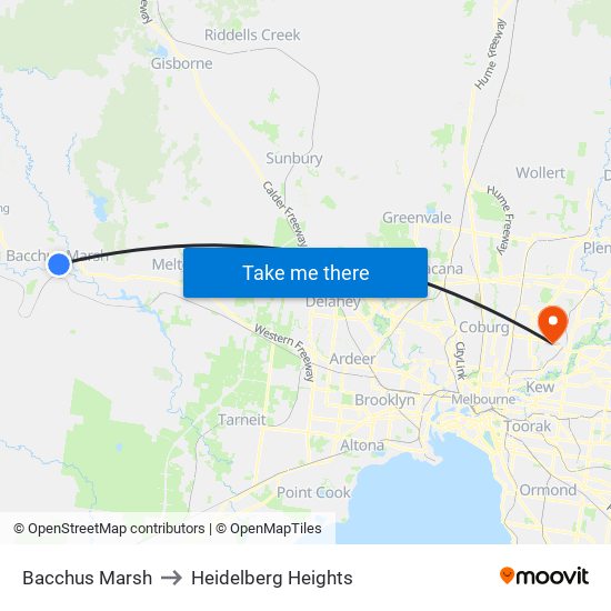 Bacchus Marsh to Heidelberg Heights map