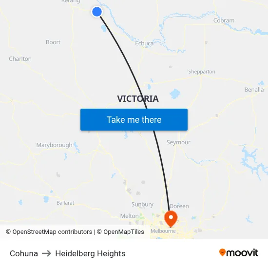 Cohuna to Heidelberg Heights map