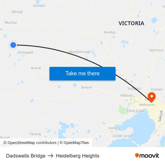 Dadswells Bridge to Heidelberg Heights map