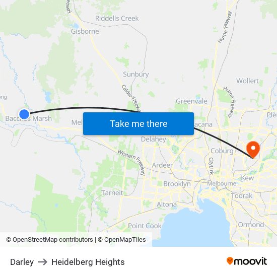 Darley to Heidelberg Heights map