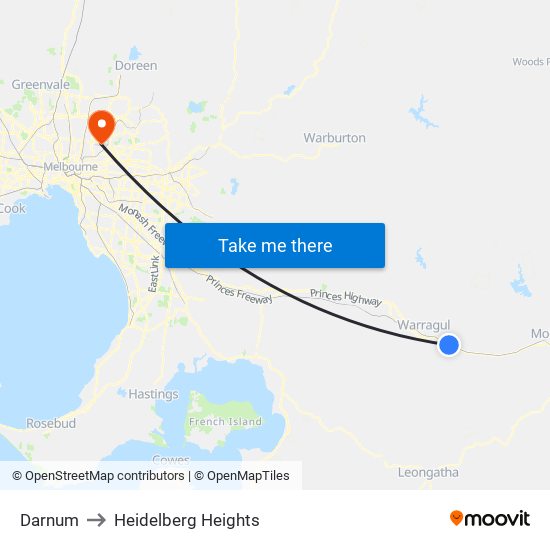 Darnum to Heidelberg Heights map