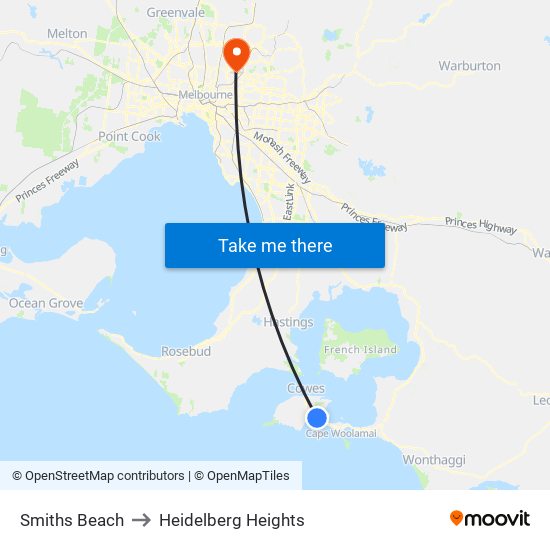 Smiths Beach to Heidelberg Heights map