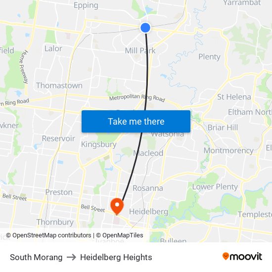 South Morang to Heidelberg Heights map