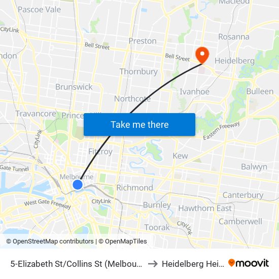 5-Elizabeth St/Collins St (Melbourne City) to Heidelberg Heights map