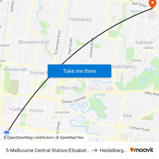 5-Melbourne Central Station/Elizabeth St (Melbourne City) to Heidelberg Heights map