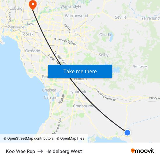 Koo Wee Rup to Heidelberg West map