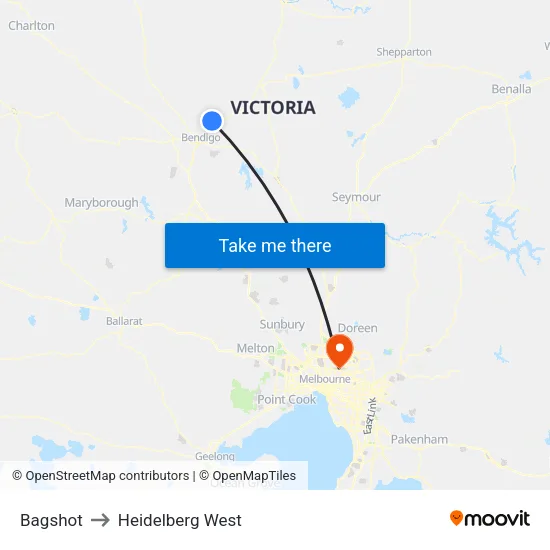 Bagshot to Heidelberg West map