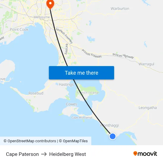 Cape Paterson to Heidelberg West map