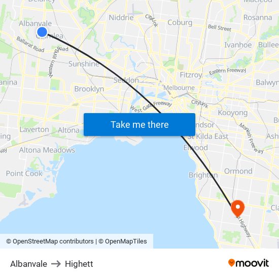 Albanvale to Highett map