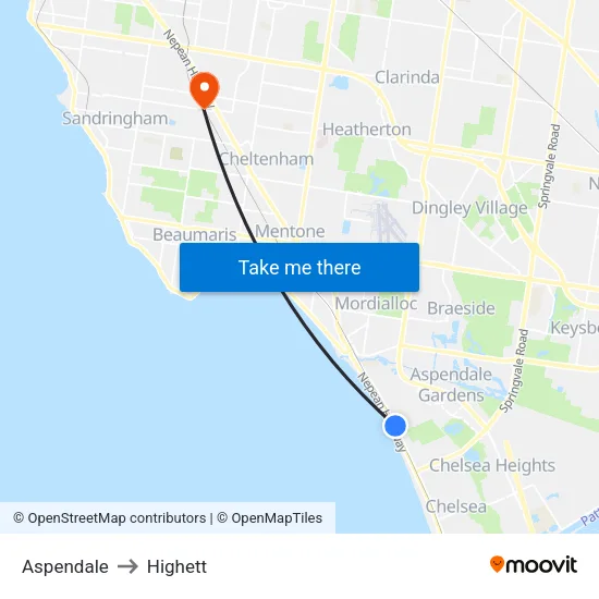Aspendale to Highett map