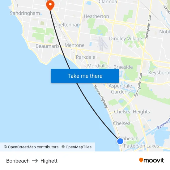Bonbeach to Highett map