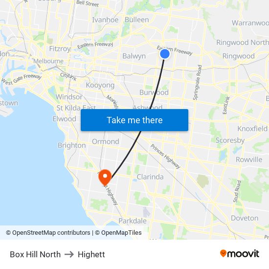 Box Hill North to Highett map