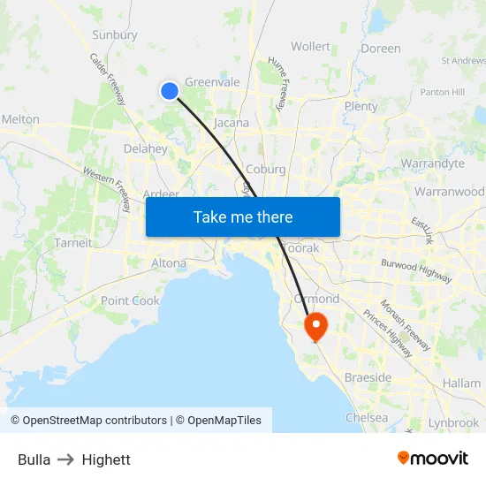 Bulla to Highett map