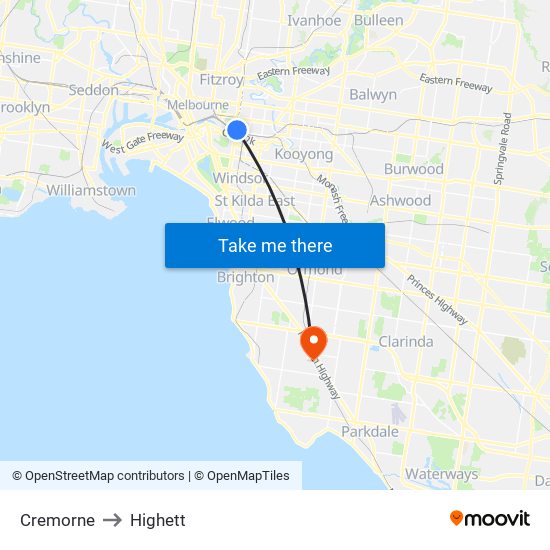 Cremorne to Highett map