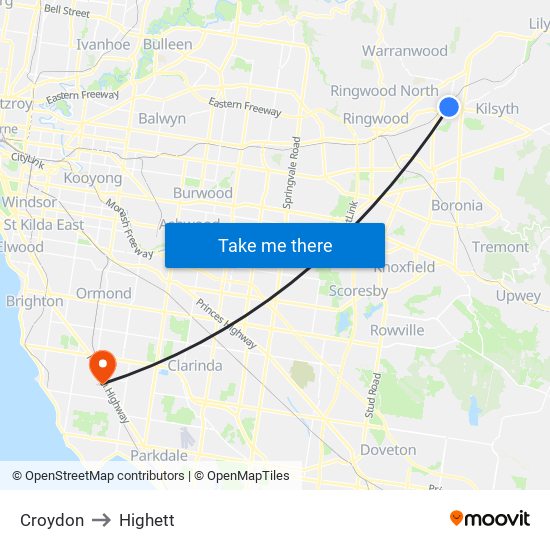 Croydon to Highett map