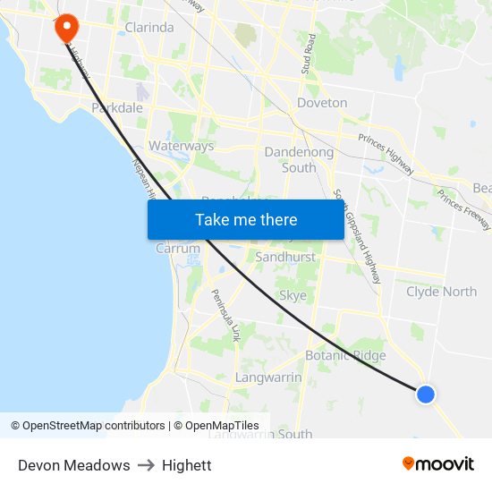 Devon Meadows to Highett map