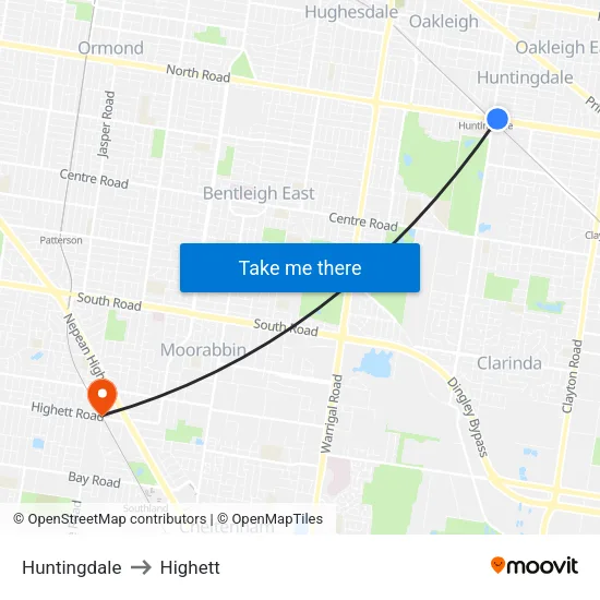 Huntingdale to Highett map