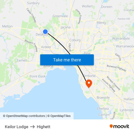 Keilor Lodge to Highett map