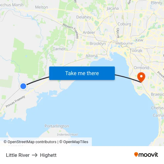 Little River to Highett map