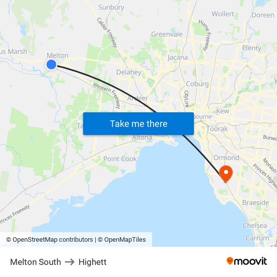 Melton South to Highett map