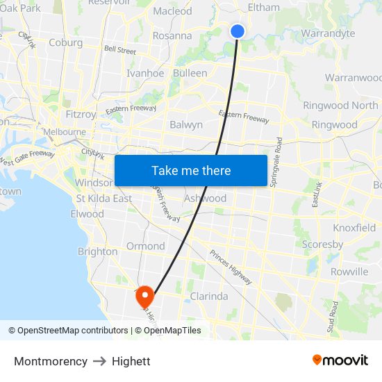 Montmorency to Highett map