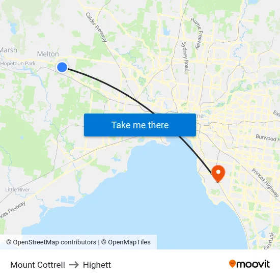 Mount Cottrell to Highett map