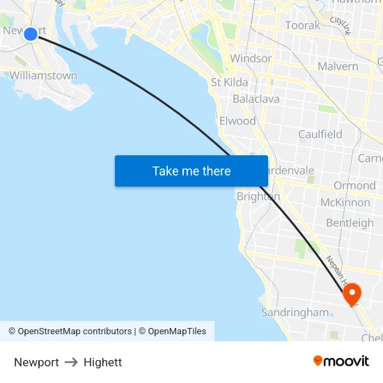 Newport to Highett map