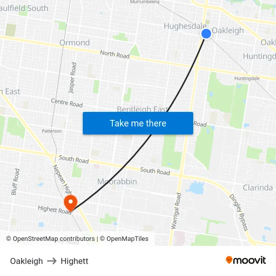 Oakleigh to Highett map