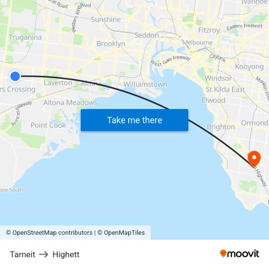 Tarneit to Highett map