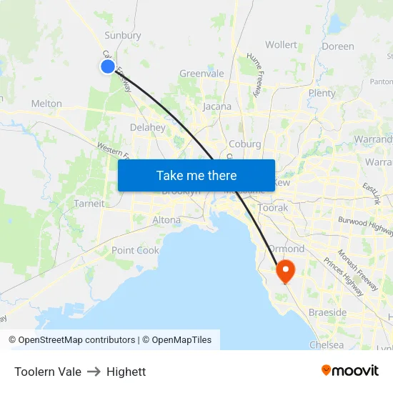 Toolern Vale to Highett map