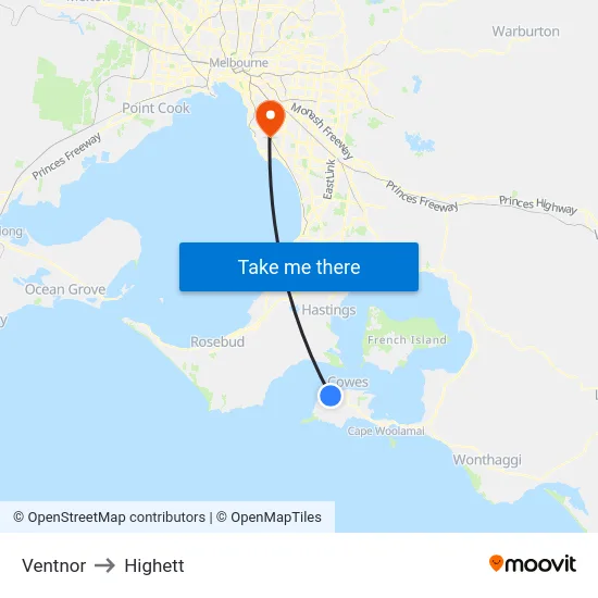 Ventnor to Highett map