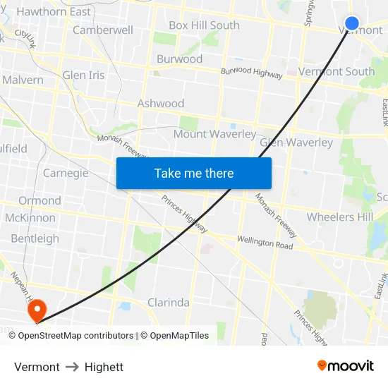 Vermont to Highett map