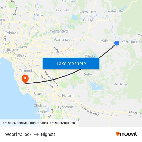 Woori Yallock to Highett map