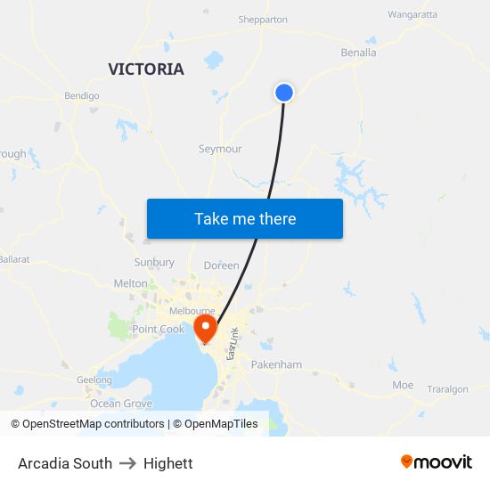 Arcadia South to Highett map