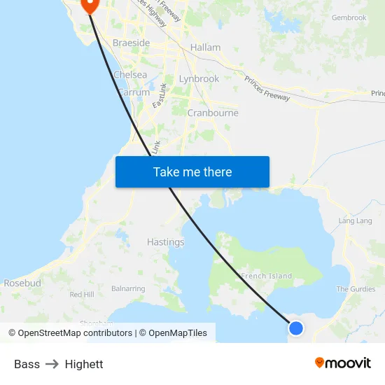 Bass to Highett map
