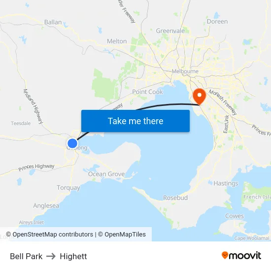 Bell Park to Highett map
