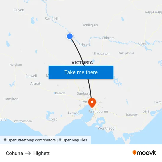 Cohuna to Highett map