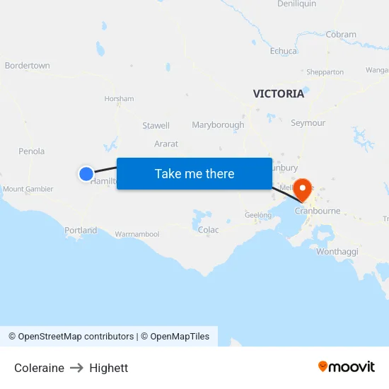 Coleraine to Highett map