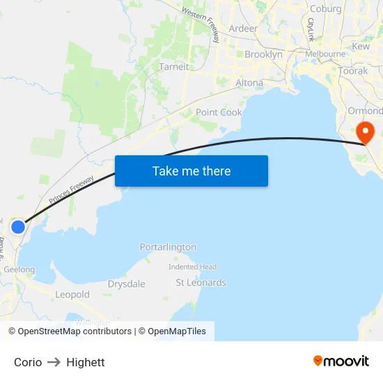 Corio to Highett map