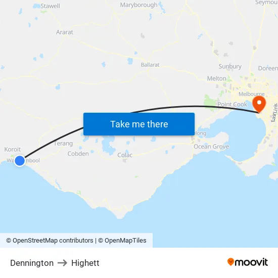 Dennington to Highett map